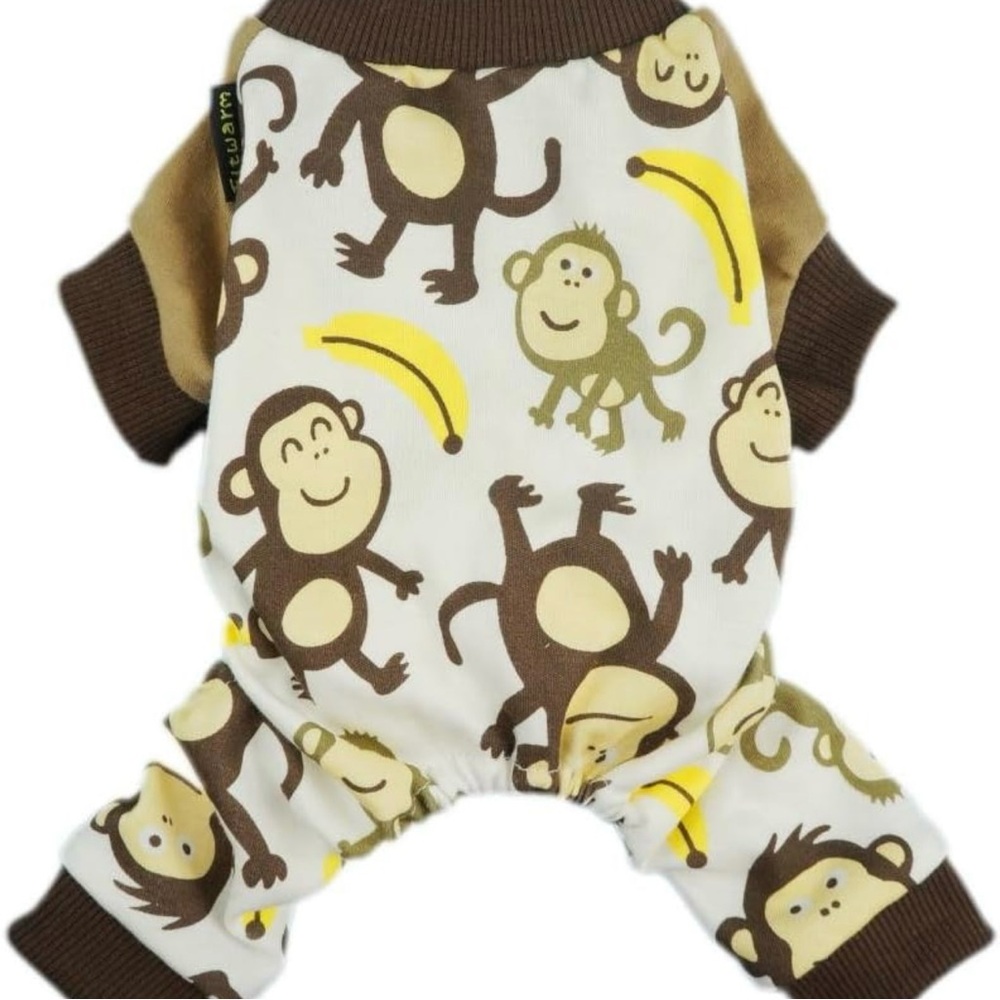 Fitwarm Soft Cotton Monkey Dog Pajamas Shirt Pet Clothes, Brown, Medium - Picture 2 of 4